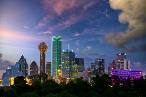Dallas skyline at sunset