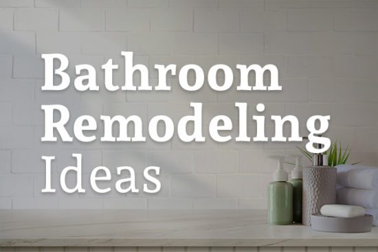 Soap and lotion are sitting on a bathroom sink with the words, bathroom remodeling ideas.