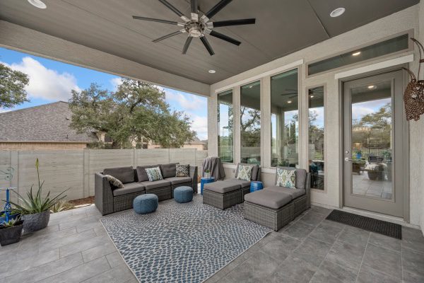 A covered outdoor living room. 
